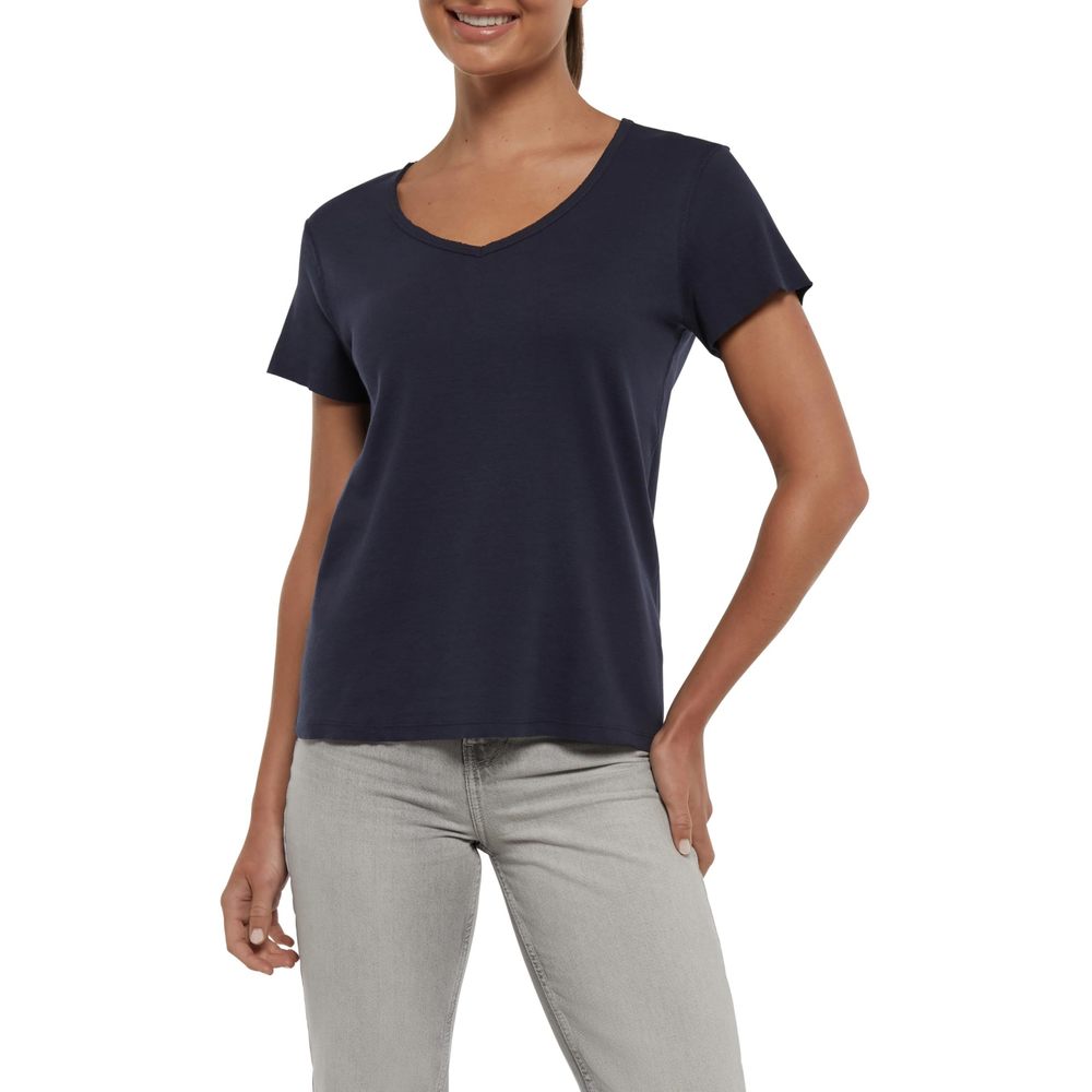 Three Dots Womens V Neck Pulls On Short Sleeve T Shirt Navy Size L NWT